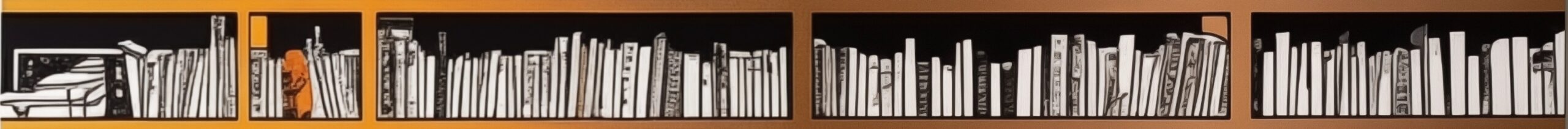 Banner image of shelf of books in cartoon style - created using AI