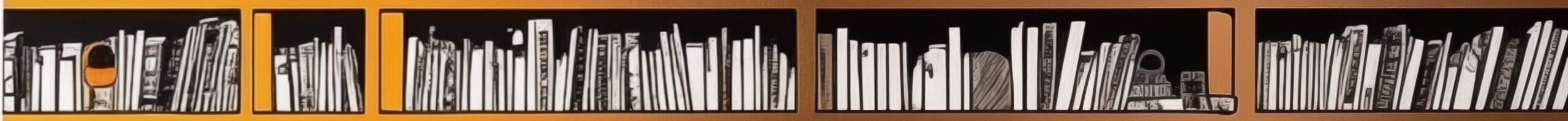 Banner image of shelf of books in cartoon style - created using AI